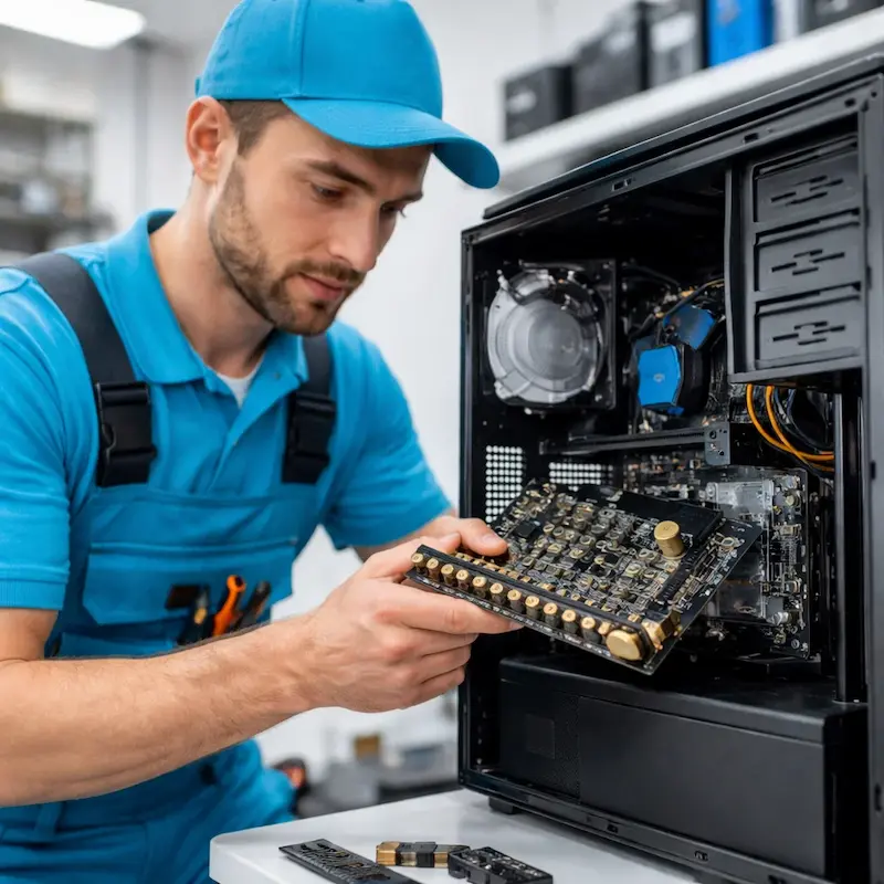 Мастер устанавливает звуковую карту на ПК в Краснодаре